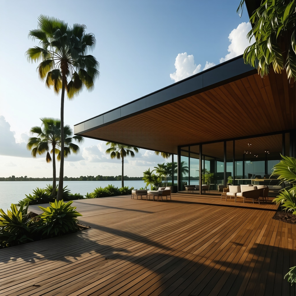 3D architectural rendering of a Tampa deck featuring smart technology and durable sustainable materials