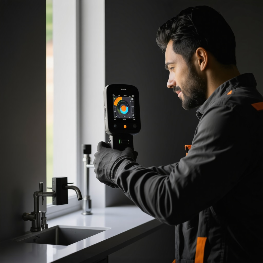 Plumber using thermal imaging and pipe inspection cameras in Tampa residential plumbing
