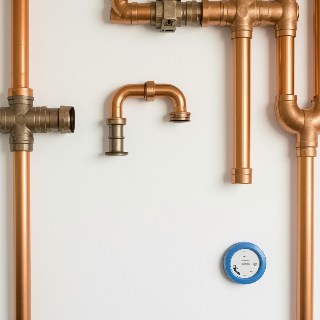 Close-up of PEX, copper, CPVC pipes and smart leak detectors in a humid Tampa home setting