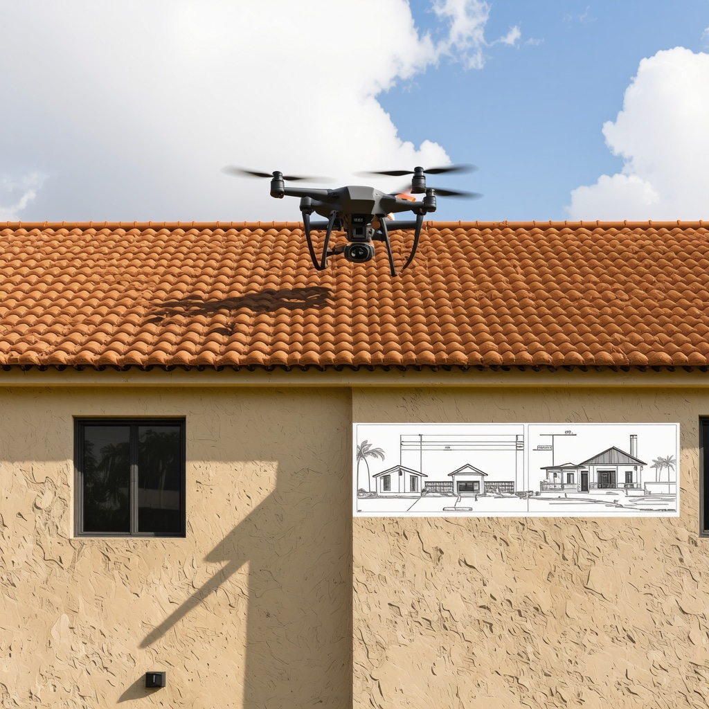 Drone performing 3D laser scan of Tampa home's roof highlighting structural reinforcement and corrosion protection