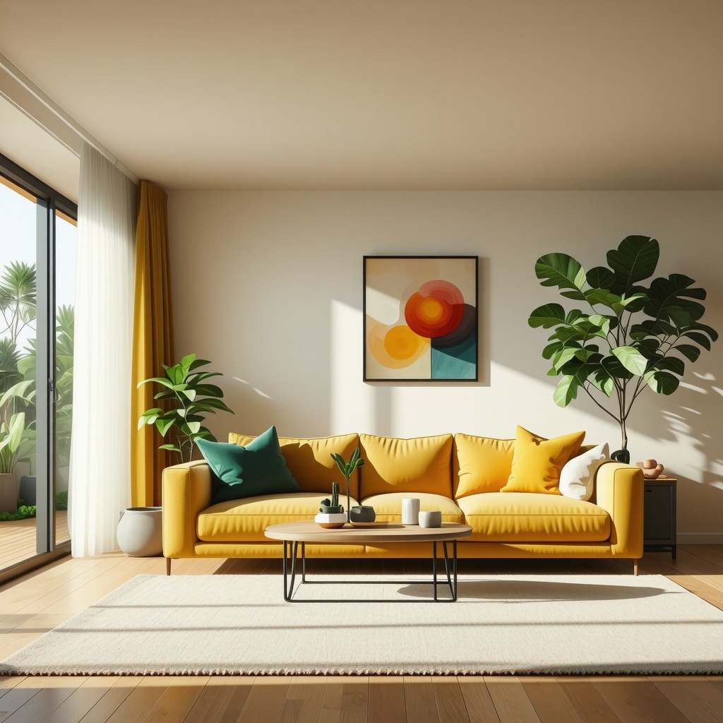 Bright Tampa living room featuring smooth drywall and vibrant paint colors