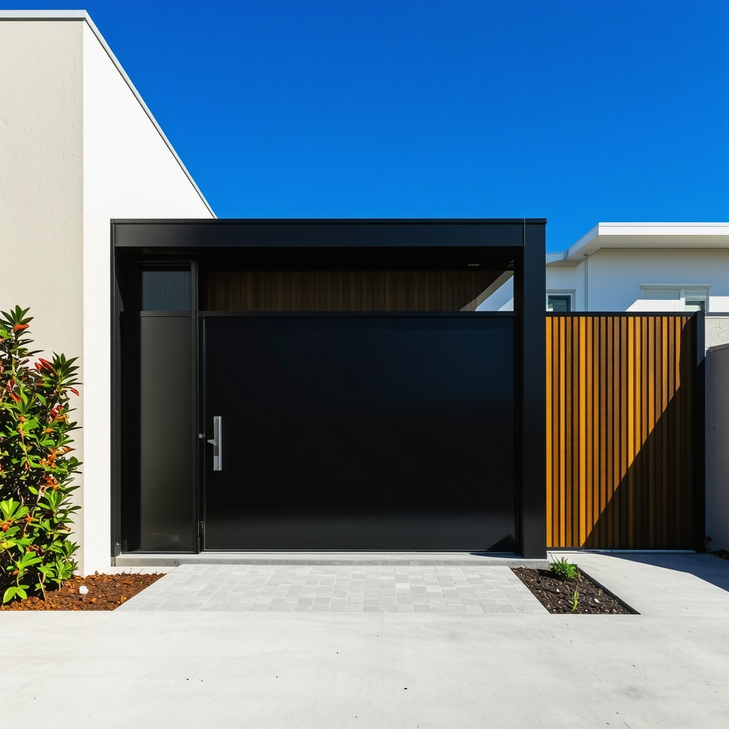 Modern residential fence with aluminum frame and composite wood panels in Tampa