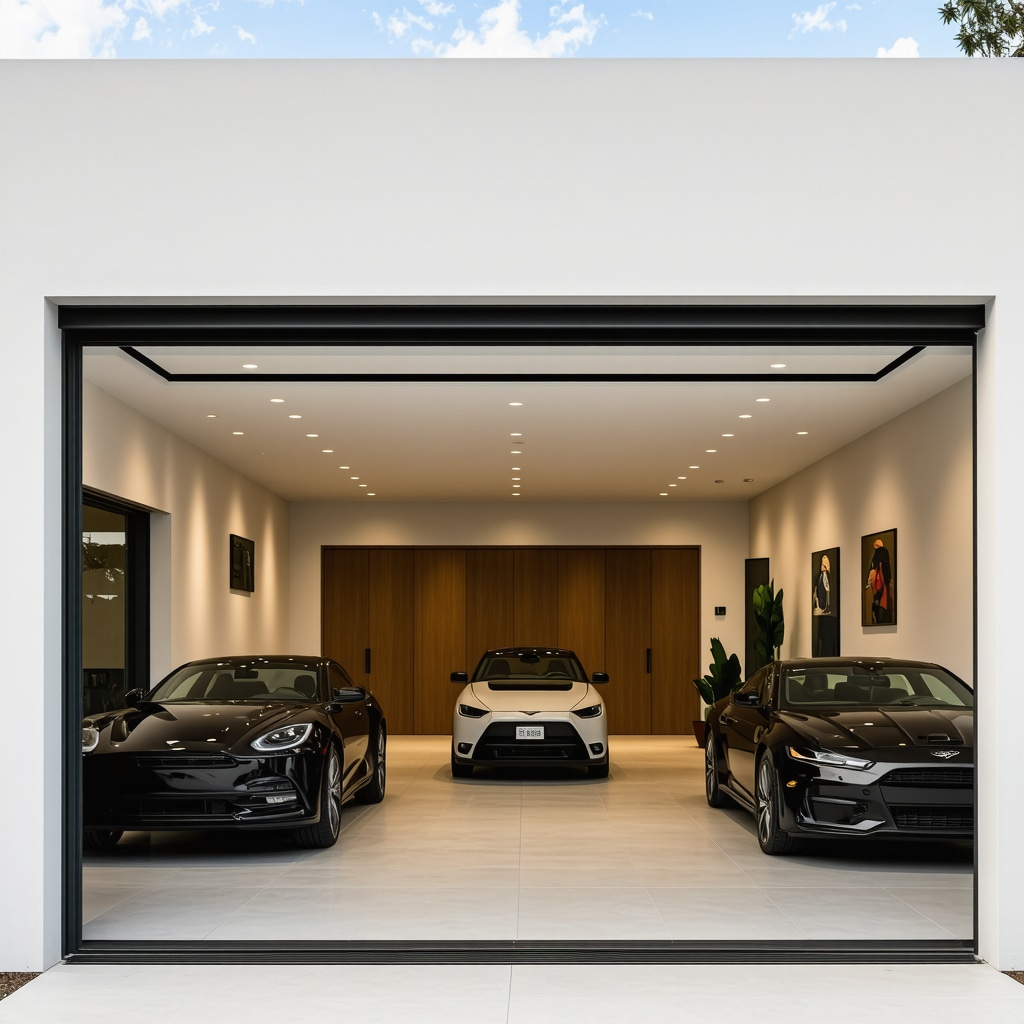 Contemporary Tampa garage interior with smart home technology, sustainable finishes, and structural reinforcements