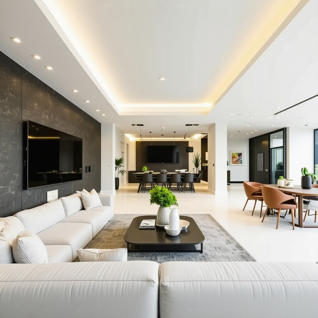 Interior of a luxury Tampa home with smart home features and eco-friendly design elements