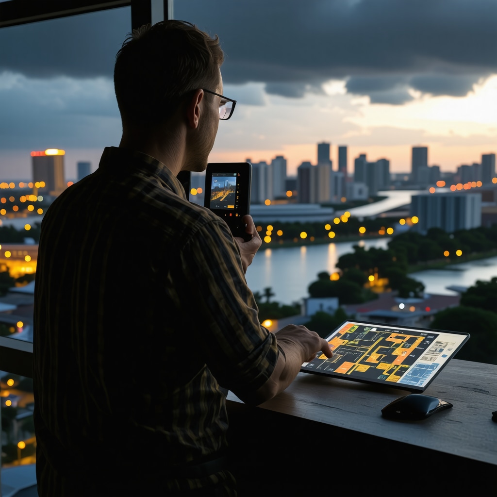 Illustration of 3D scanning and blockchain technology used in documenting storm damage restoration with Tampa in background