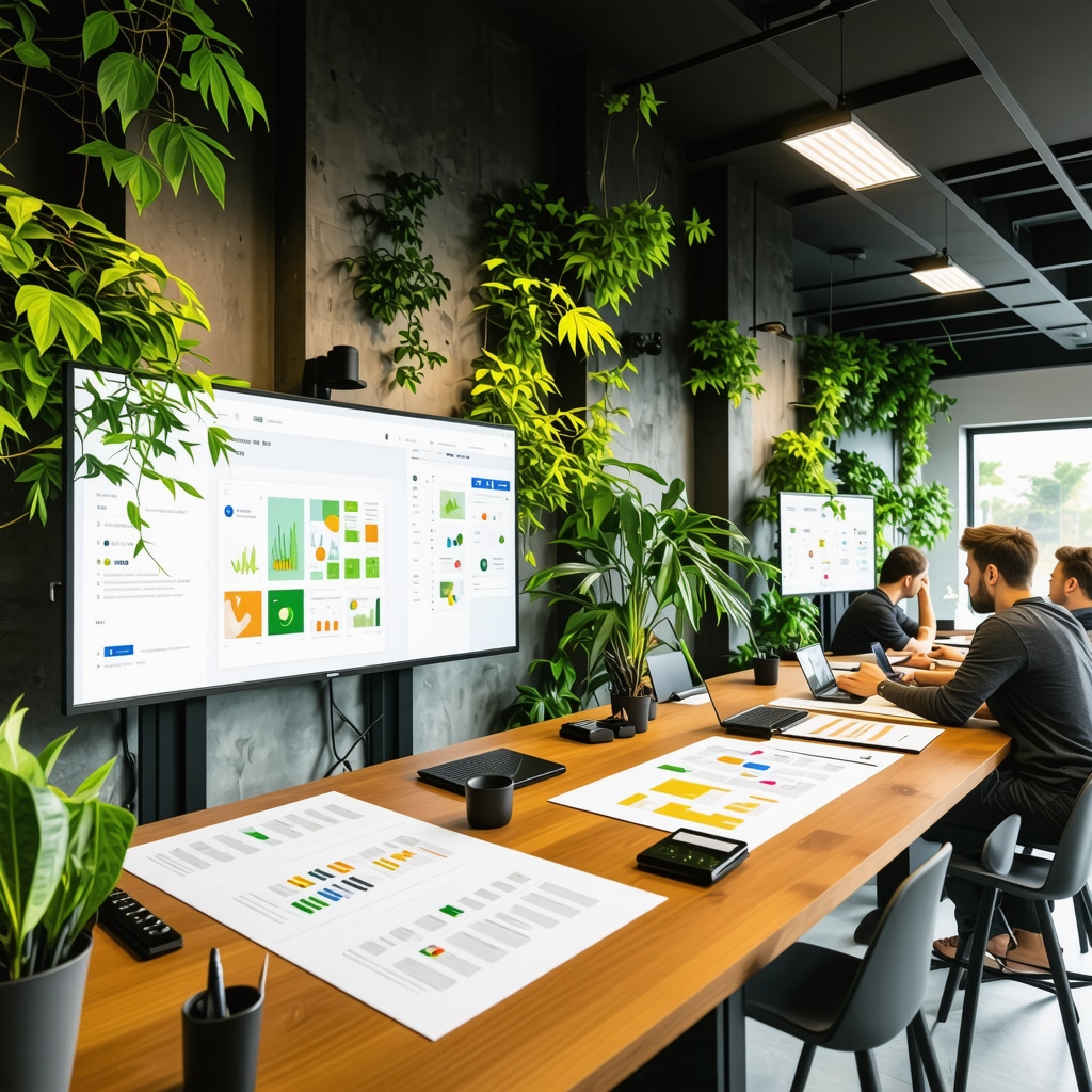 Experts collaborating on AI-enhanced sustainable home renovation in a Tampa setting