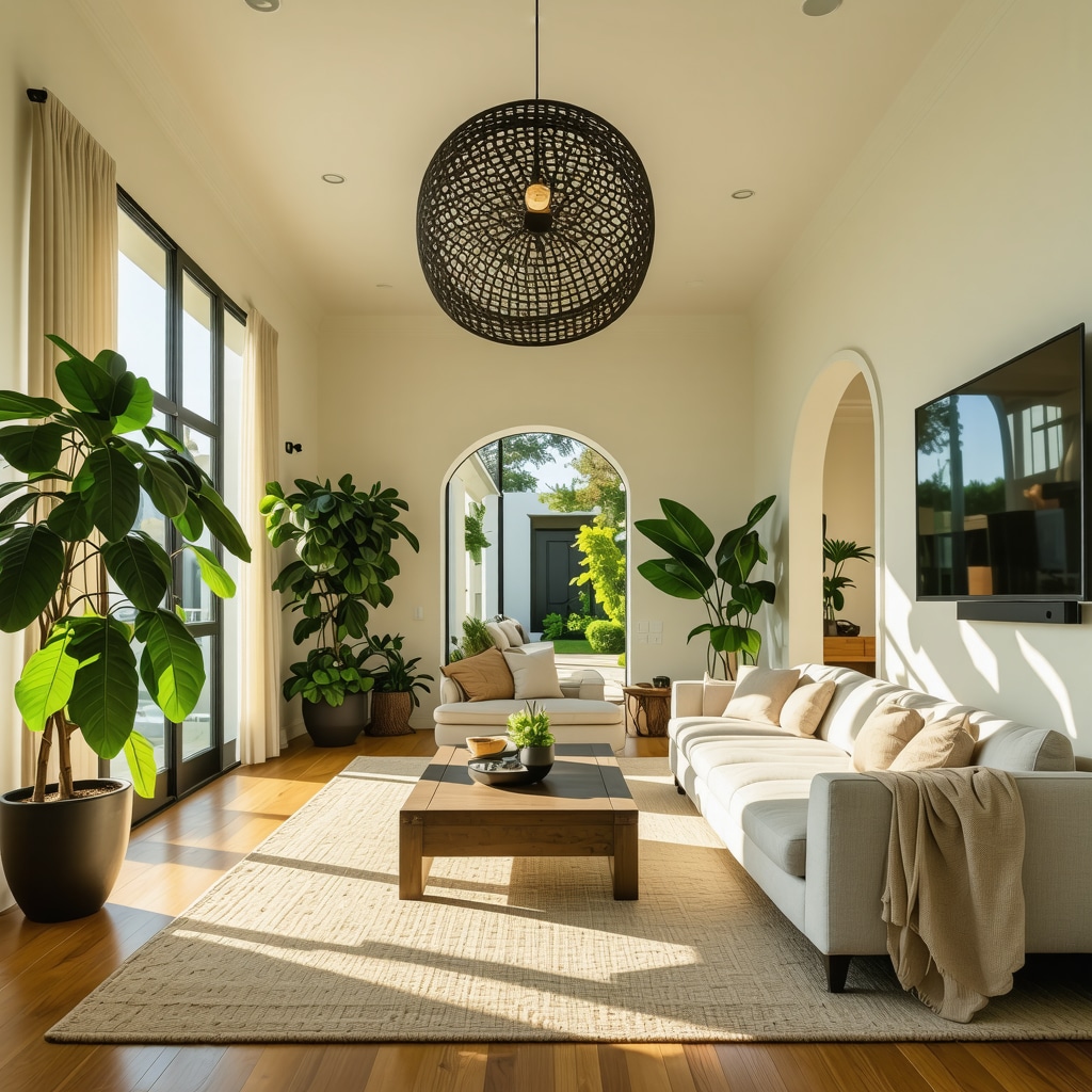 Interior of a Tampa home showcasing ADA-compliant adaptive design with natural elements and historic architectural features