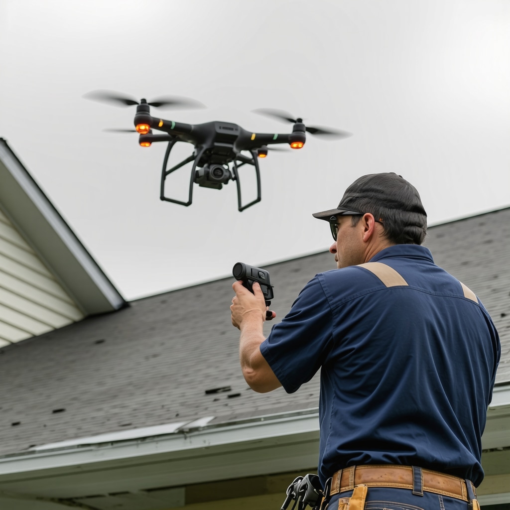 Contractor using thermal imaging and drone for roof inspection in Tampa
