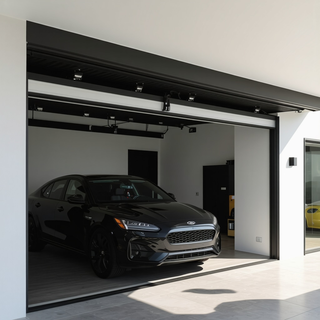 Smart garage remodel showcasing biometric security, solar panels, and advanced ventilation in Florida