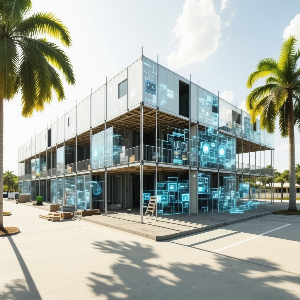 Construction site in Tampa using modular building and augmented reality technology