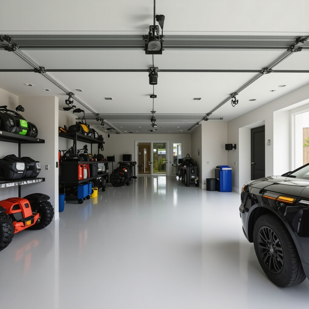 Interior of a remodeled Tampa garage featuring smart technology and hurricane-resistant design