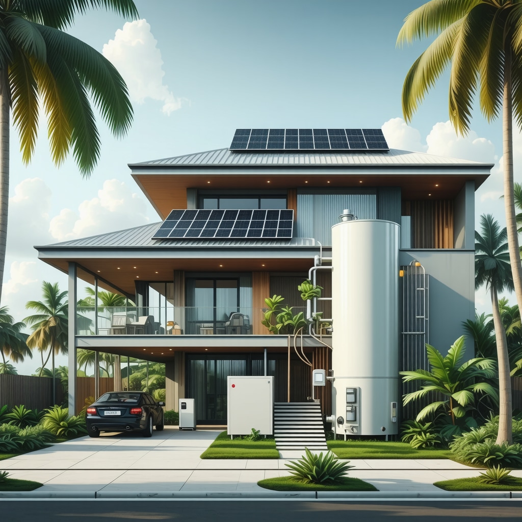 Diagram showing smart plumbing technologies, solar thermal and heat pump water heater integration, and advanced water filtration in Tampa residential home