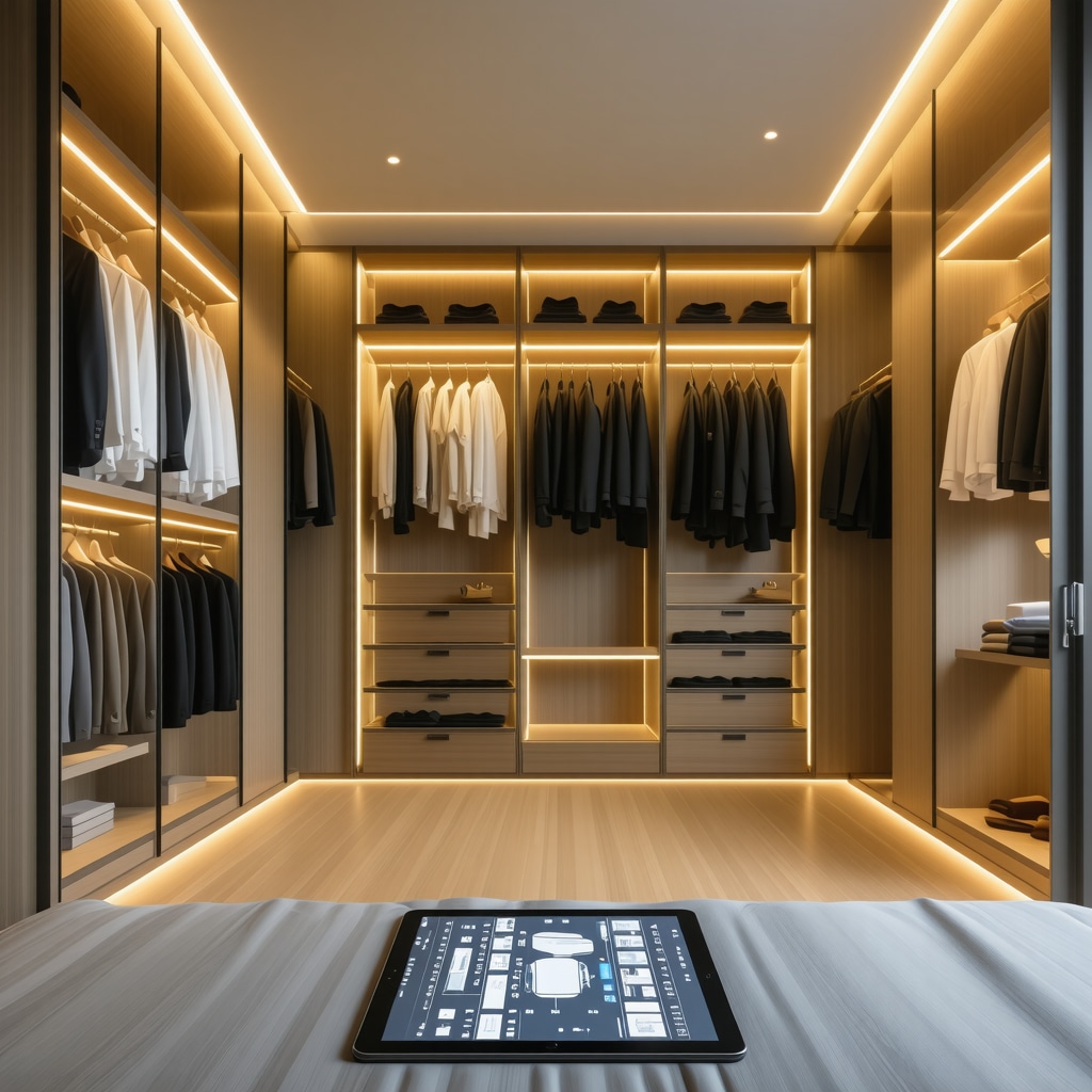 Interior of a Tampa closet remodeled with moisture-resistant materials and smart technology integrations including AI management and parametric design