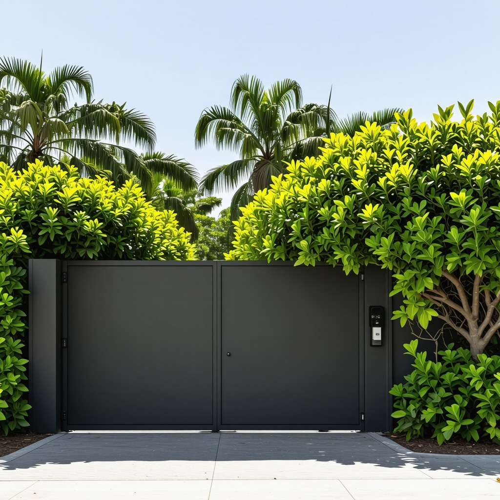 High-tech residential fence with nanocoated composites and AI-enabled gate in Tampa environment
