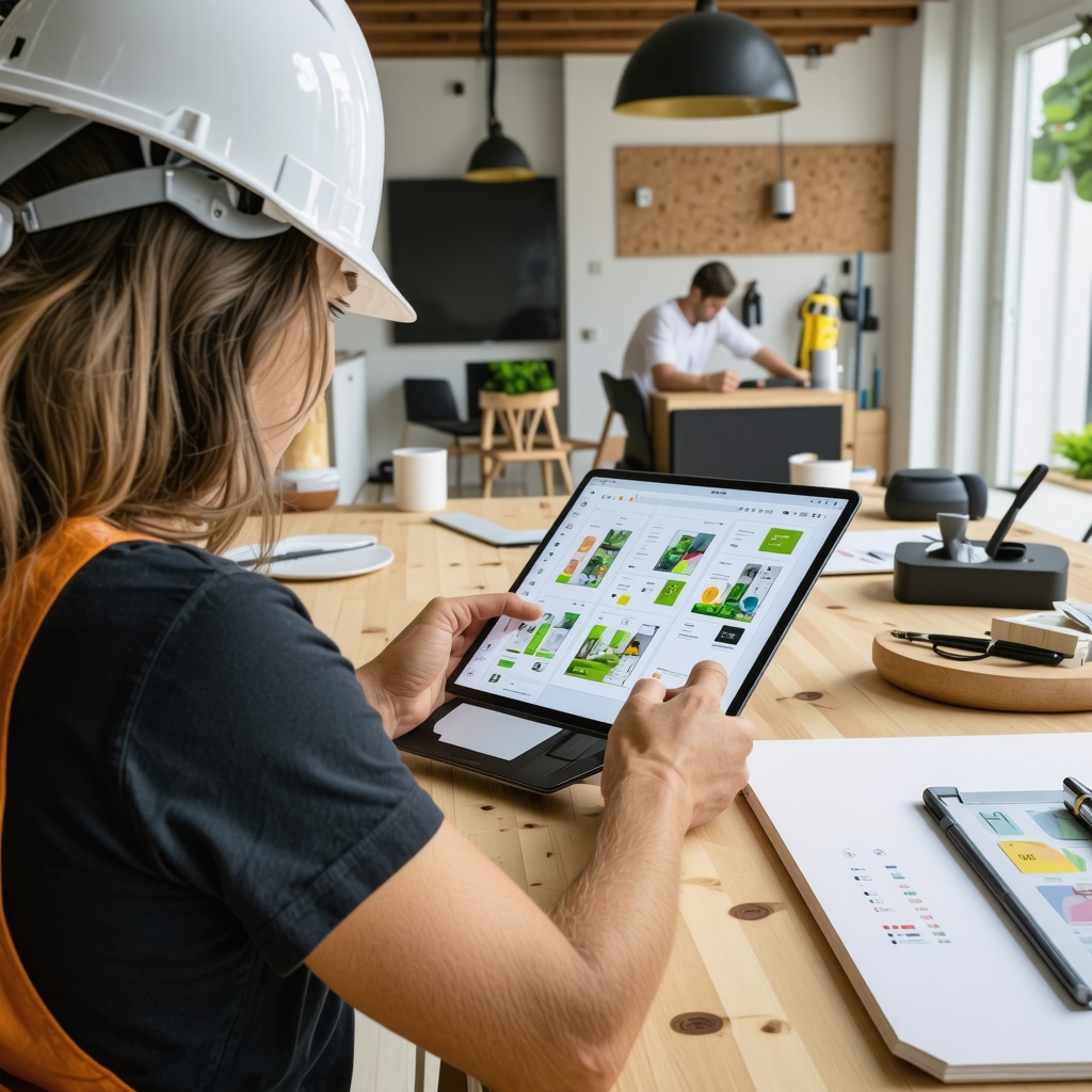 Contractors using digital tools and eco-friendly materials at Tampa renovation site