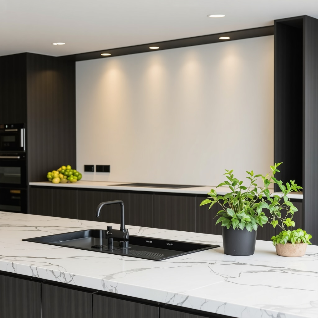 Contemporary New Tampa kitchen with layered lighting, antimicrobial surfaces, and smart appliance integration