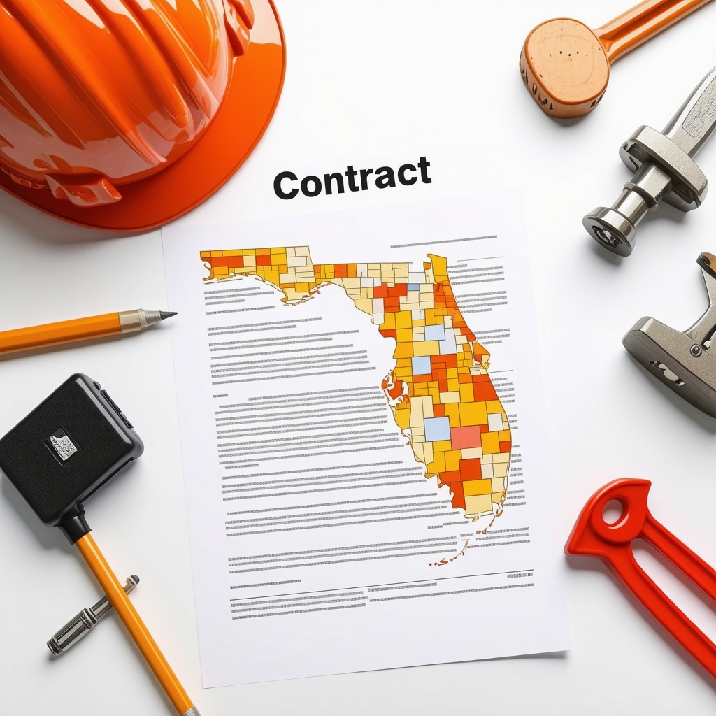 Visual representation of contractor contract highlighting Florida legal clauses and risk management strategies