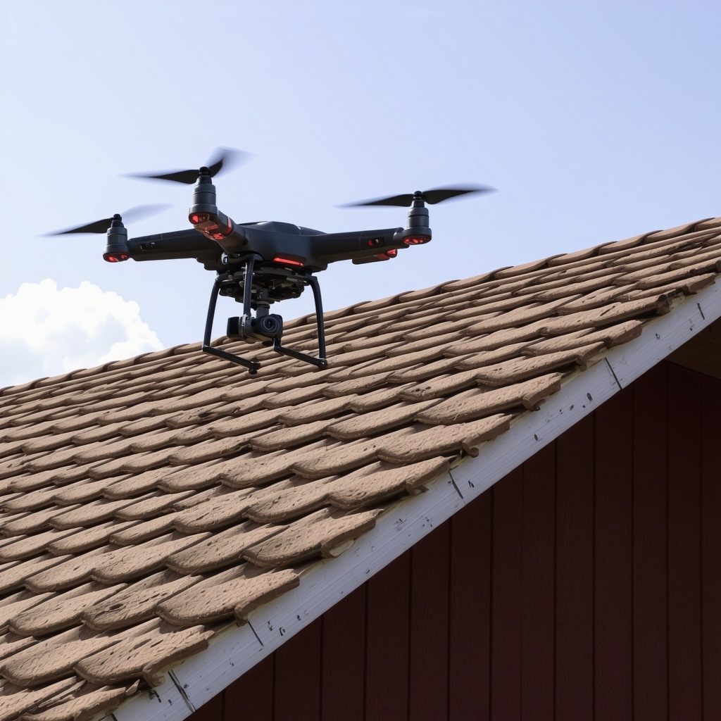 Drone capturing thermal images of storm-damaged roof in Tampa for insurance claim documentation