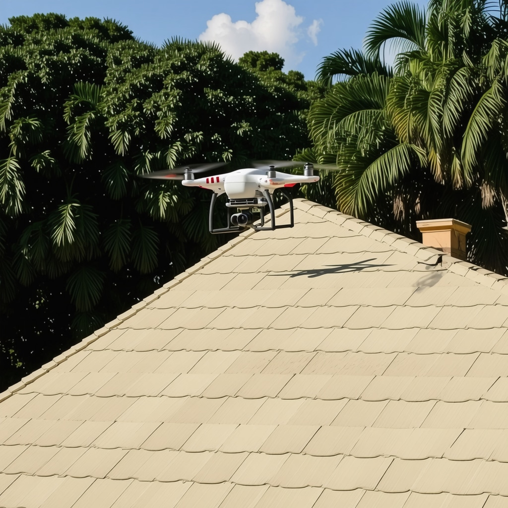 Drone using thermal camera to inspect roof damage on Tampa home after storm