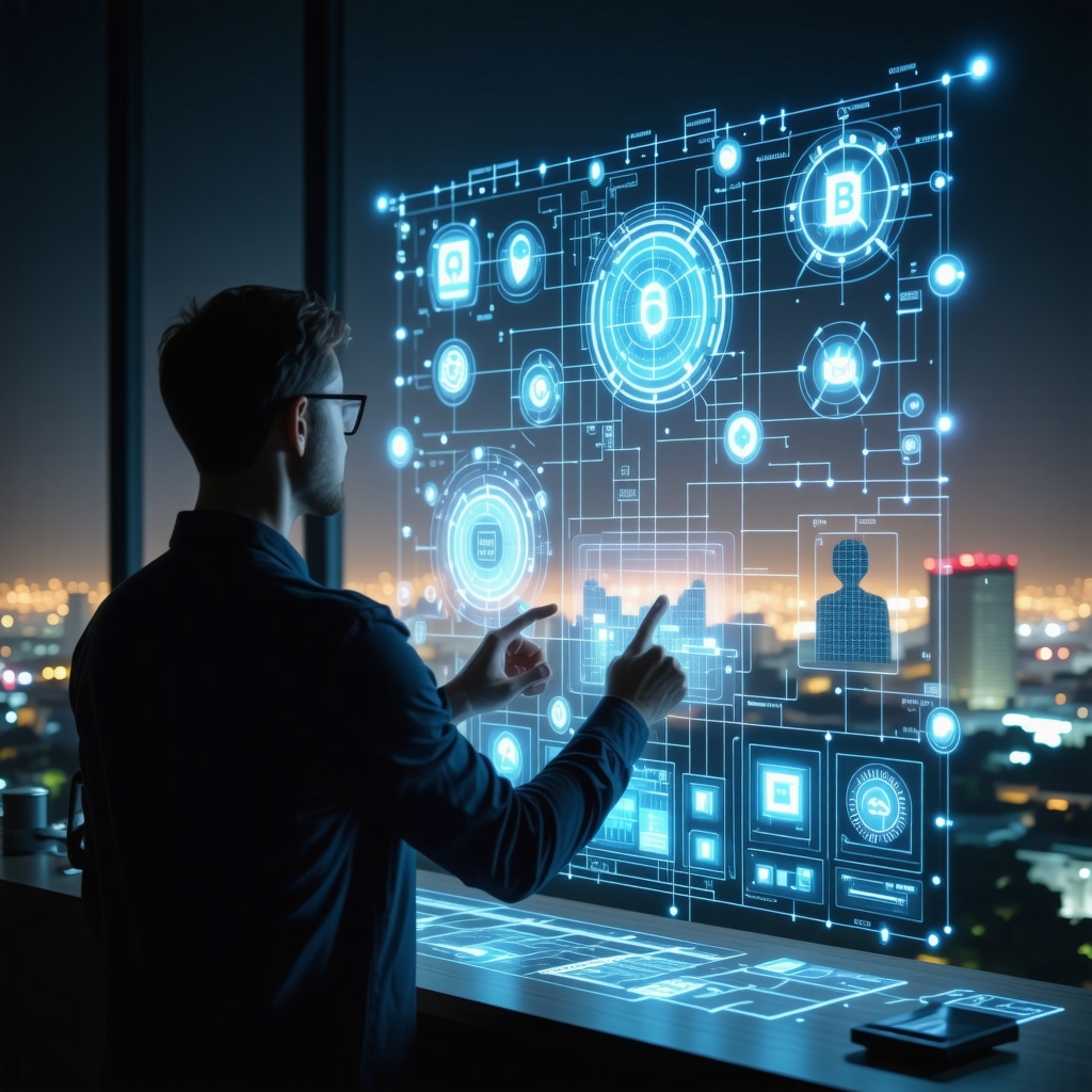 Homeowner using AI and blockchain-based online contractor booking platform with virtual and in-person consultation tools in Tampa