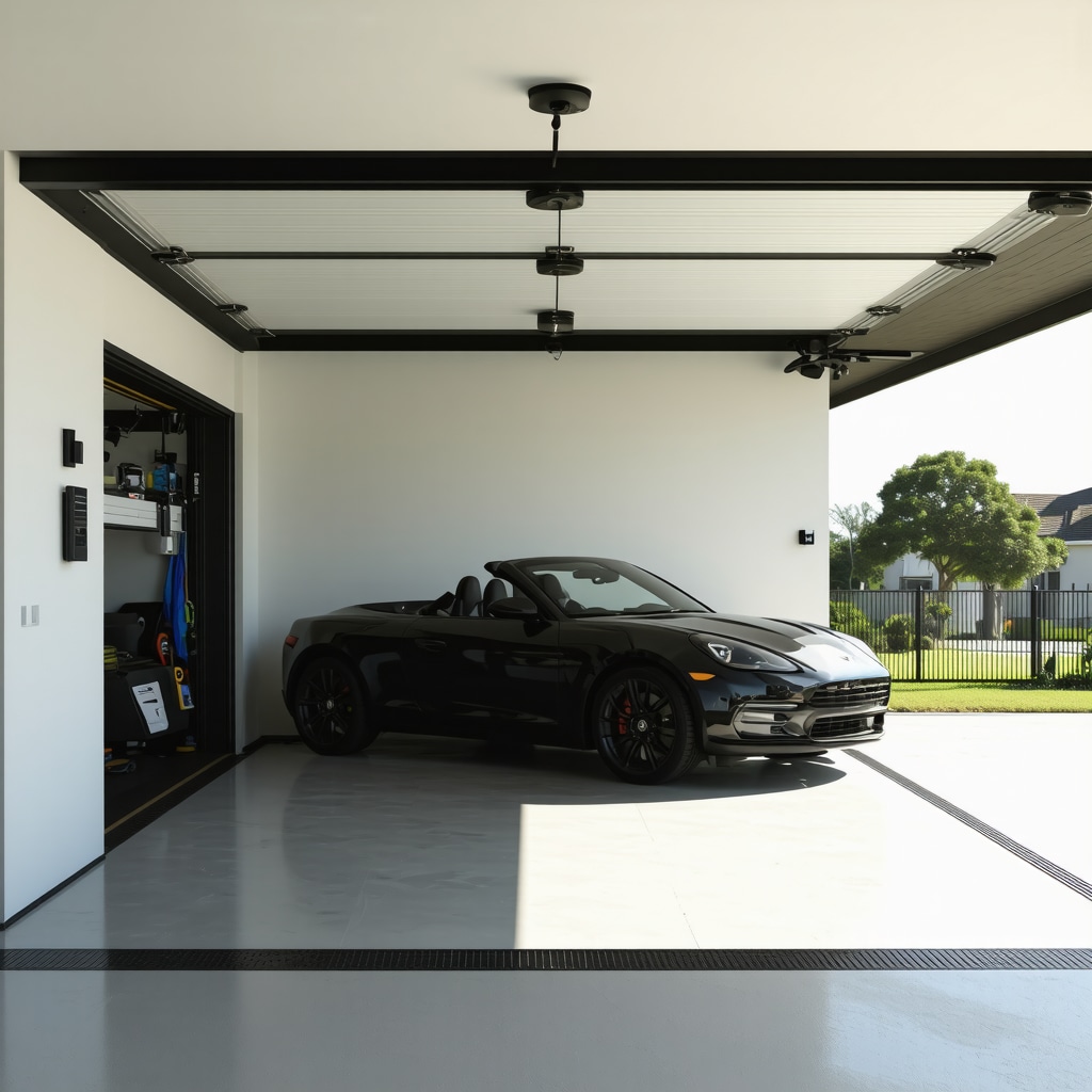 Modern garage conversion showing embedded moisture sensors and sustainable building materials in Tampa subtropical climate