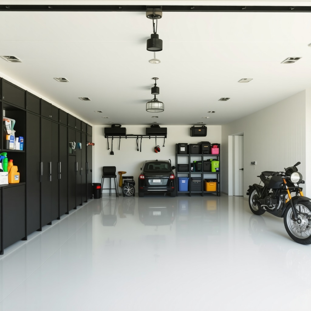 Bright remodeled garage in Tampa featuring modular storage, sustainable materials, and advanced ventilation systems