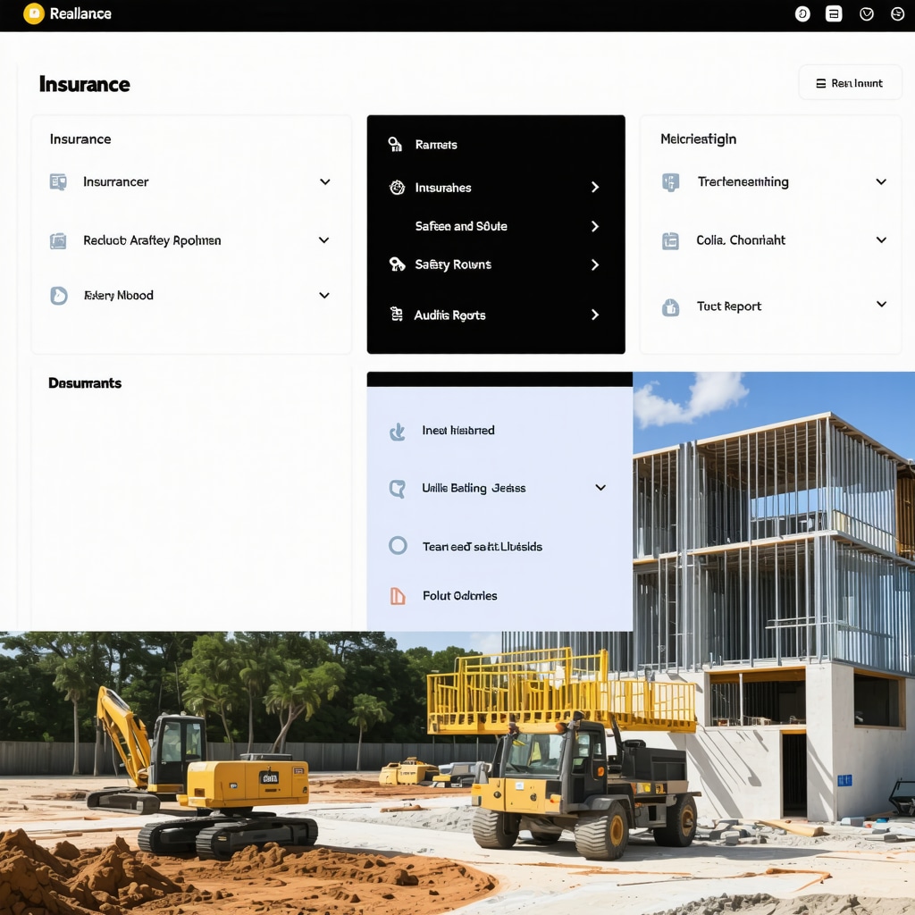 Digital dashboard showing real-time insurance verification data and site safety reports for Tampa construction project