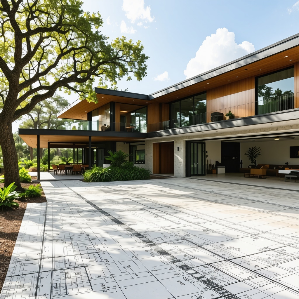 Tampa home remodeling site with sustainable materials and contractors collaborating