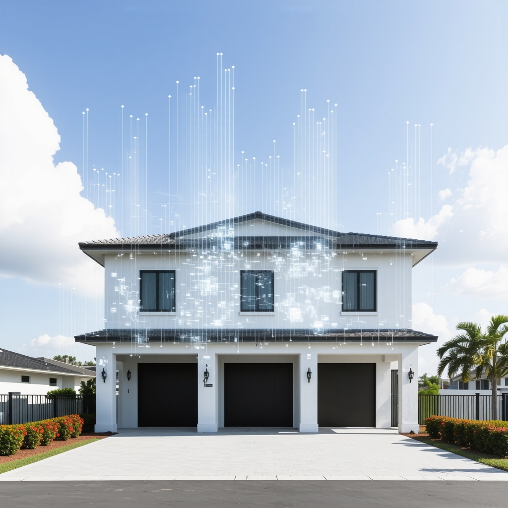 Tampa coastal home with nano-coated roofing and digital AI storm damage monitoring visualization