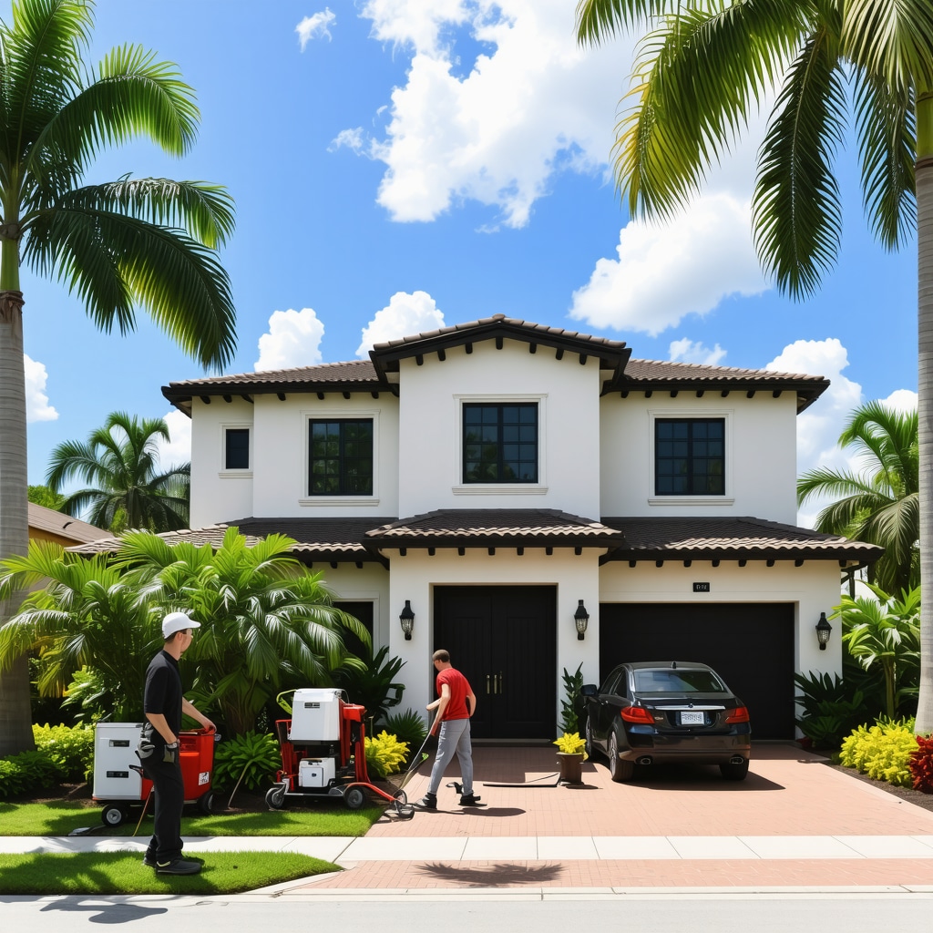 Contractor applying advanced nanotechnology paint on a historic residential exterior in subtropical Trinity, Florida