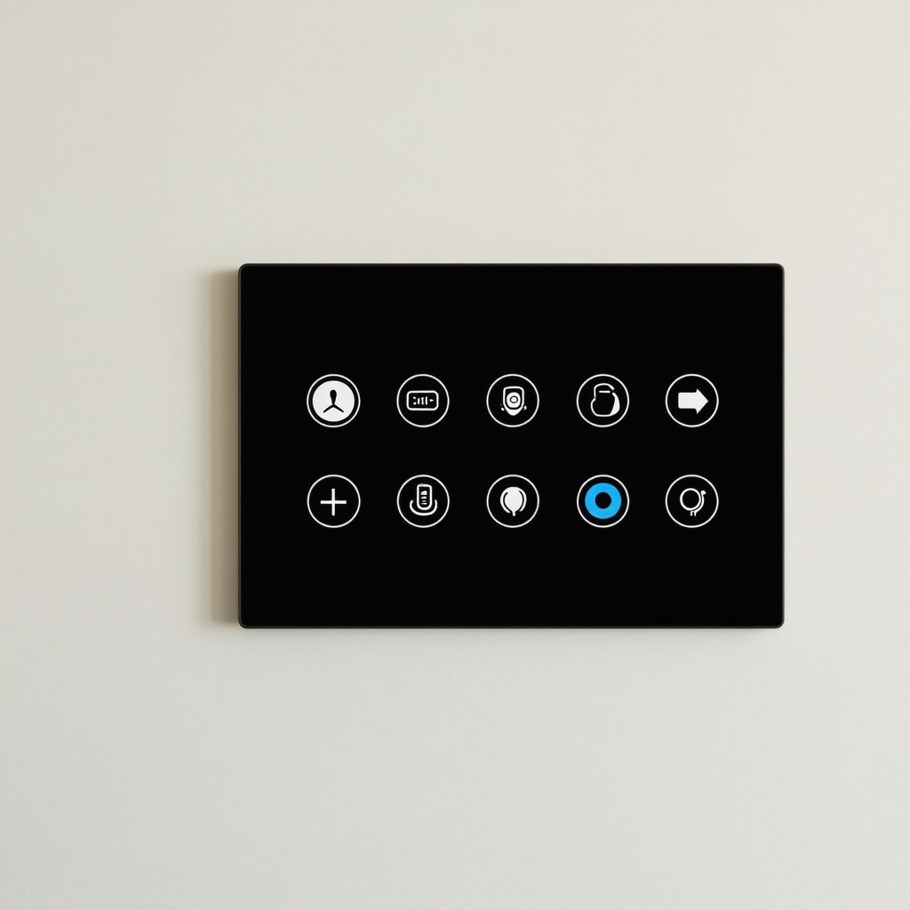 Smart home control panel with accessible icons and voice command for seniors