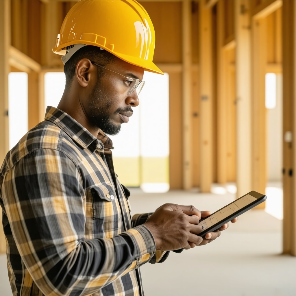 Contractors using tablets and digital software on a Tampa home renovation site