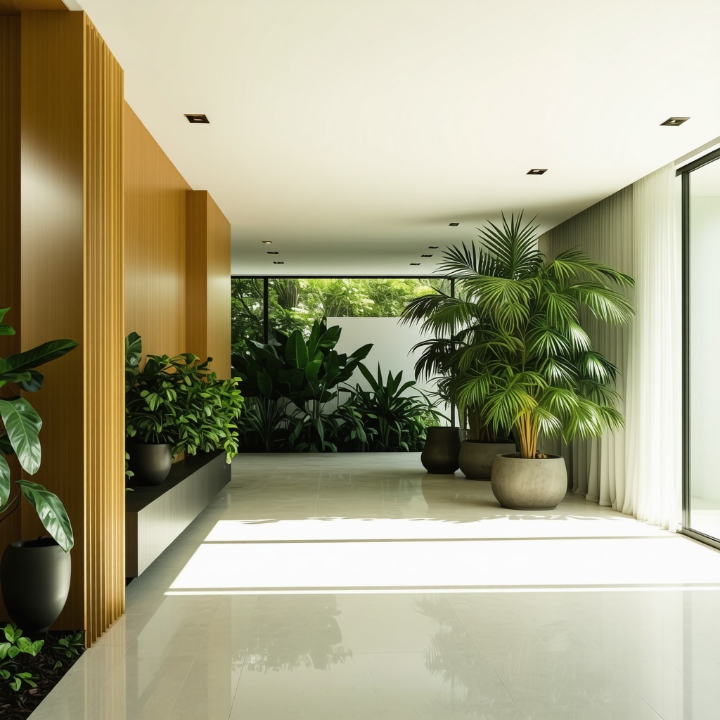 Modern Tampa home interior displaying smart home devices, sustainable building materials, and moisture control features