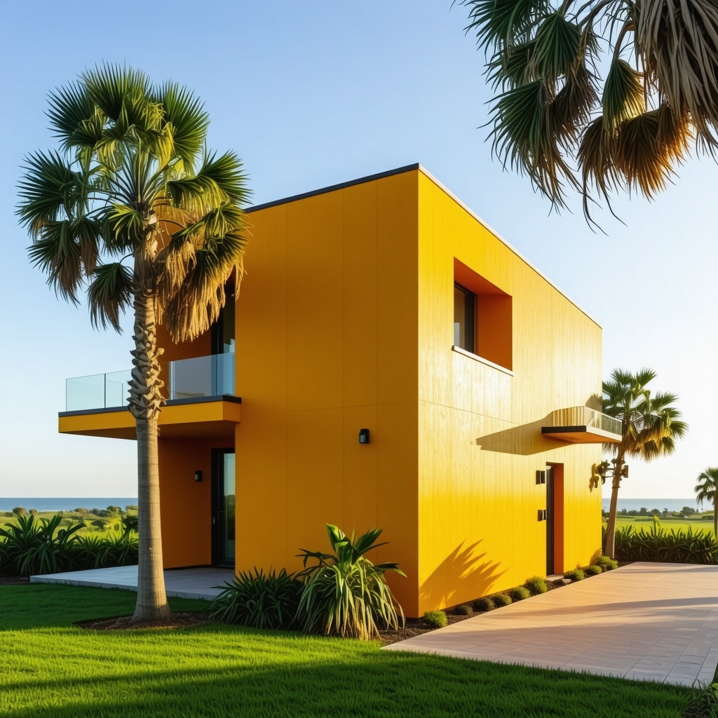 Tampa house with vibrant thermochromic paint reflecting sunlight, illustrating advanced exterior painting technology