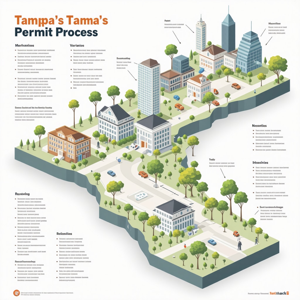Infographic illustrating Tampa's home renovation permit process including variances, sustainability incentives, and digital permit management