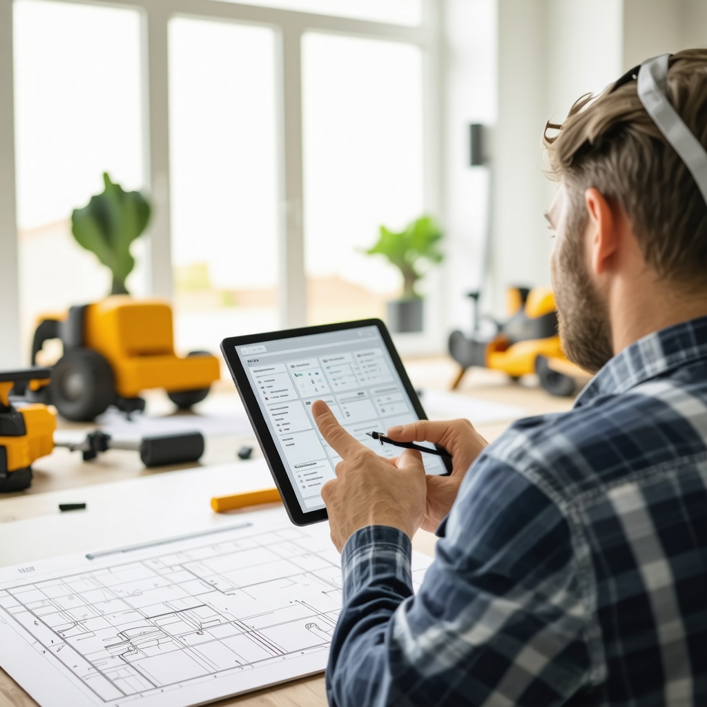 Contractor in Tampa using tablet with estimating software during home renovation