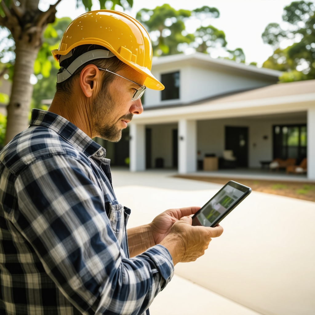VA loan remodel contractor in Tampa coordinating inspections and lender communication with digital tablet on site