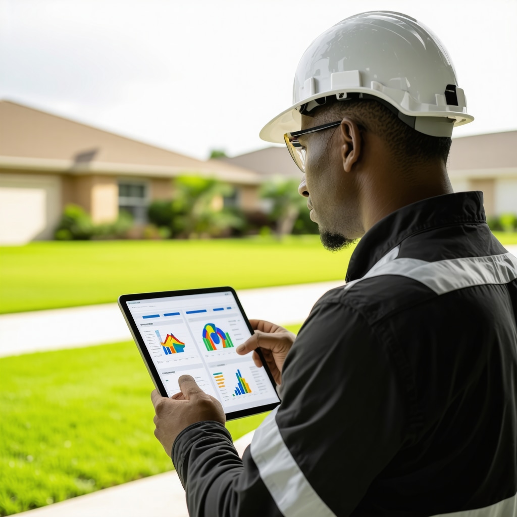 Contractor using tablet with predictive analytics scheduling Tampa homes