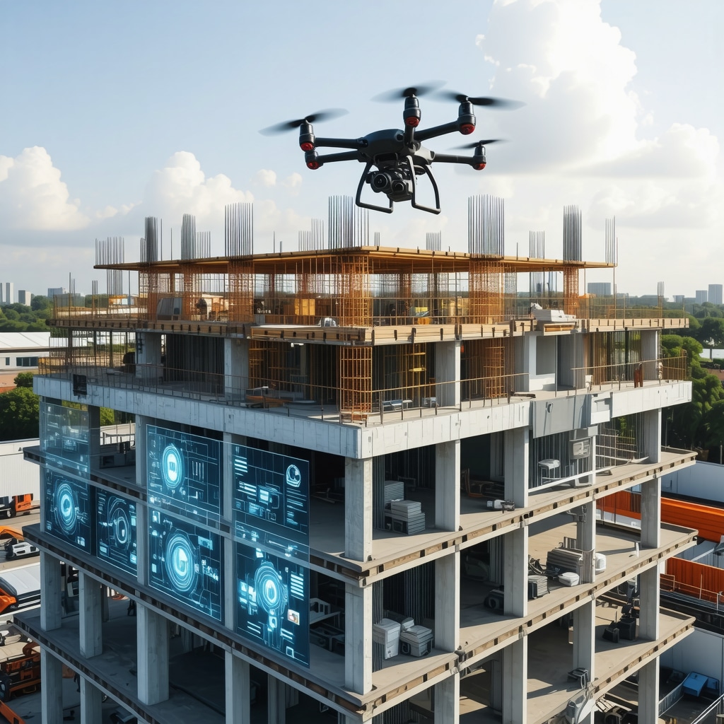 Drone and digital overlays monitoring insurance and safety compliance at Tampa construction site