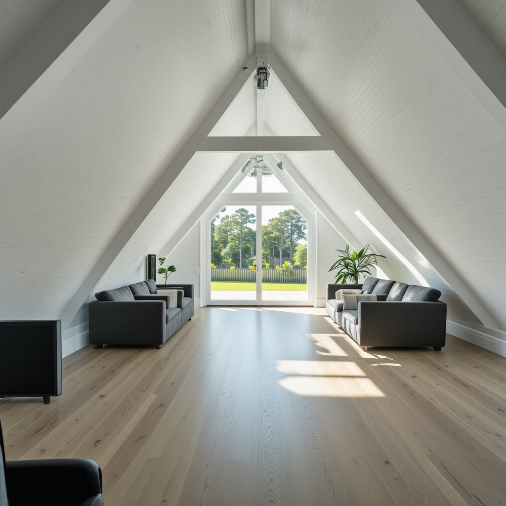 Modern Tampa attic remodel featuring smart home controls, reinforced beams, and moisture management installations