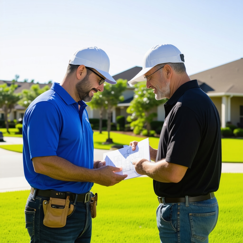 Tampa contractor and homeowner planning home exterior renovation outdoors