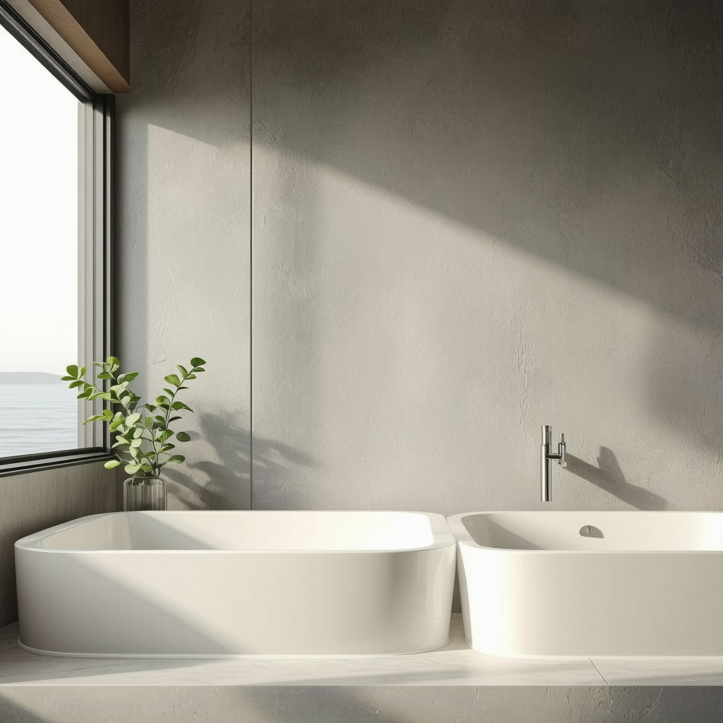 Beautiful coastal bathroom with durable fixtures and natural lighting