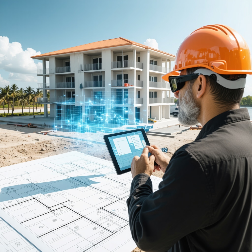 Professionals using digital twin technology overlay on a residential renovation project in Tampa Bay