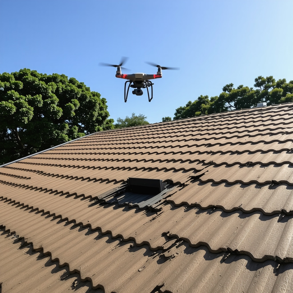 A drone flying over a roof capturing thermal images for advanced inspection