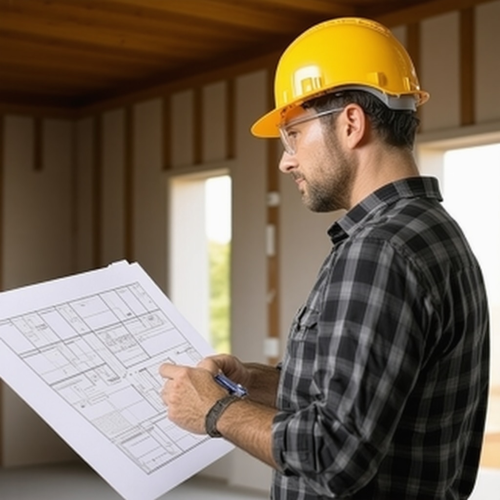 Tampa contractor reviewing plans at a construction site, demonstrating professionalism and local expertise.
