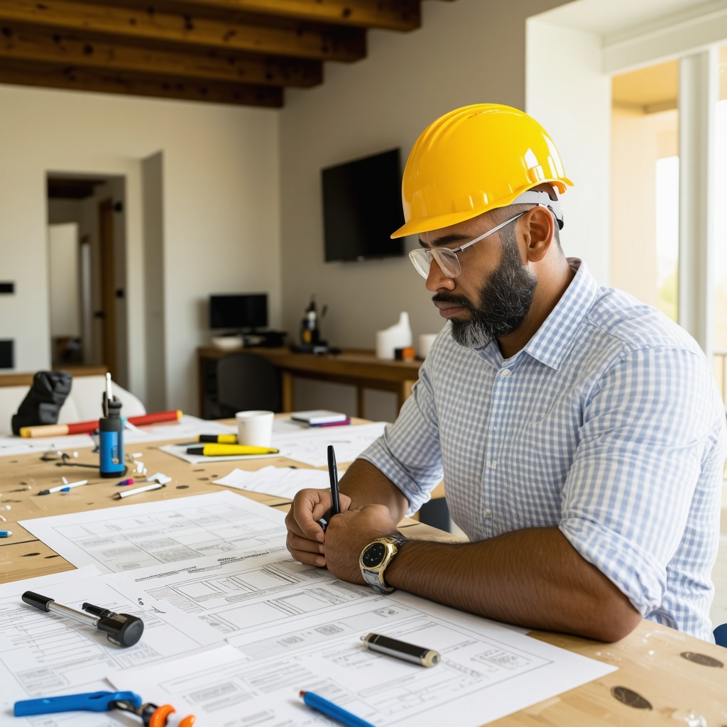 Tampa homeowner consulting with contractor reviewing insurance papers