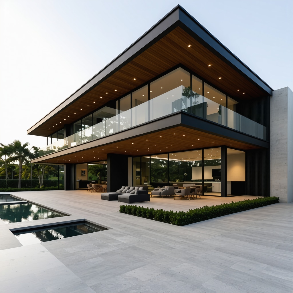 A modern Tampa home equipped with solar panels and smart automation systems, showcasing innovative home technology