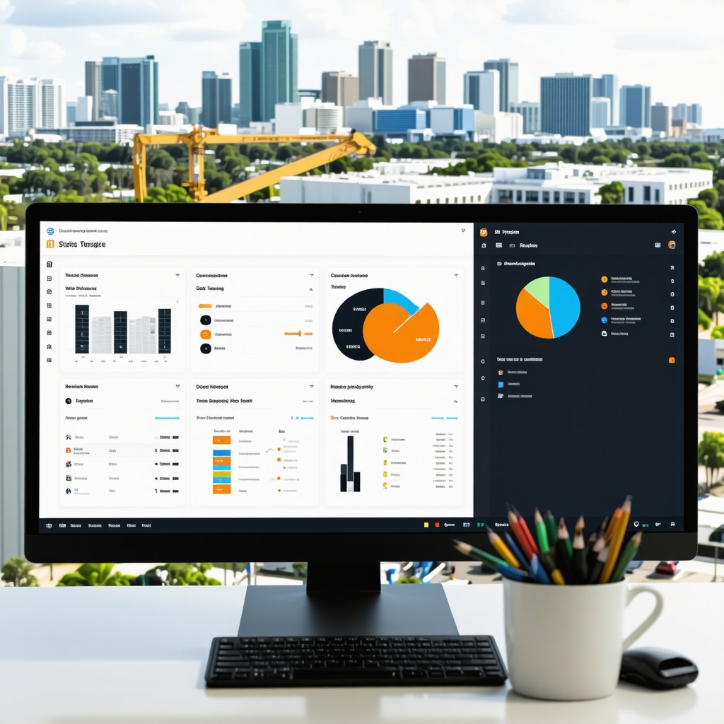 Construction project management dashboard with Tampa skyline