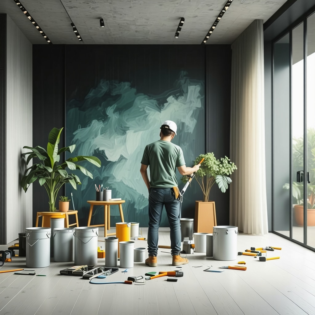 Contractor using advanced spray equipment for sleek interior paint finish