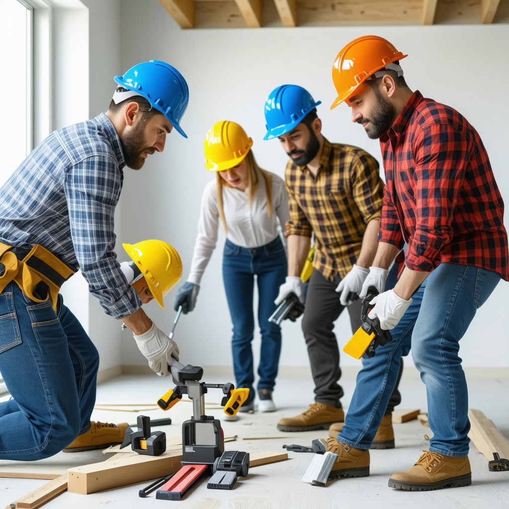 A team of contractors working together on a home renovation project, illustrating expertise and teamwork.